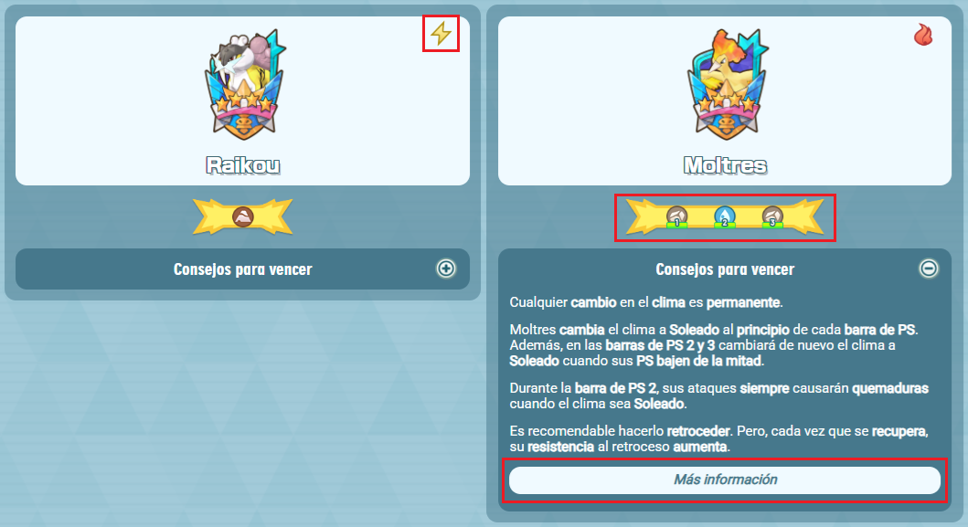 Explicación del panel de los Pokémon oponentes
